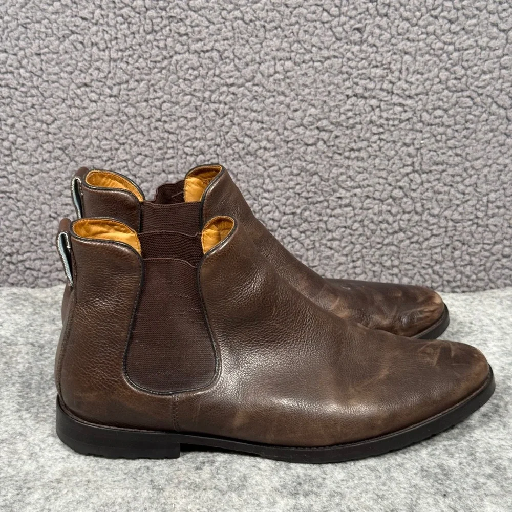 Peter Millar Mens Boots Sz 9.5 Brown Leather Chelsea Pull-On Lug Sole Plain Toe